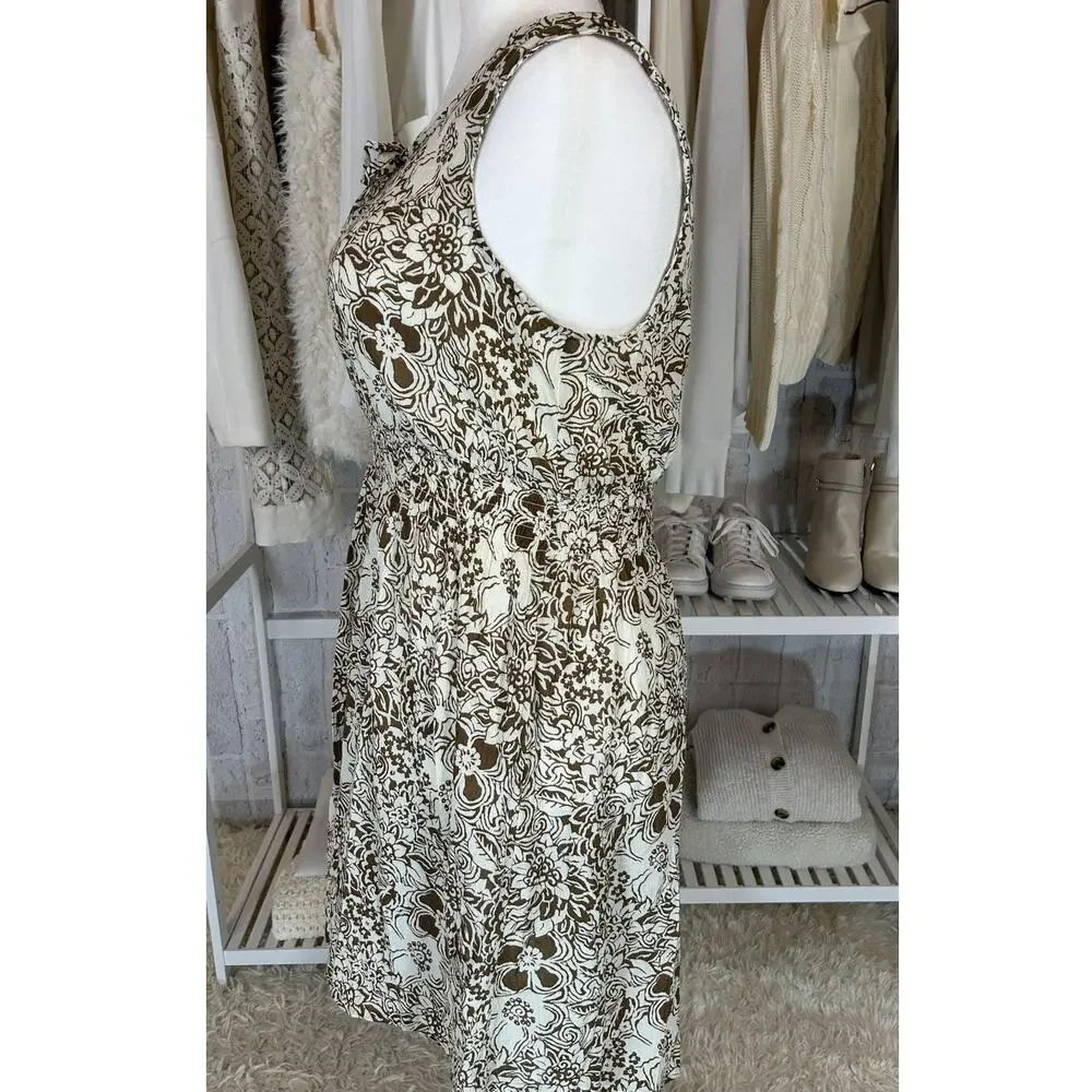Eddie Bauer Women's Size L Cream & Brown Floral Sleeveless Sundress #0368 - Picture 3 of 11